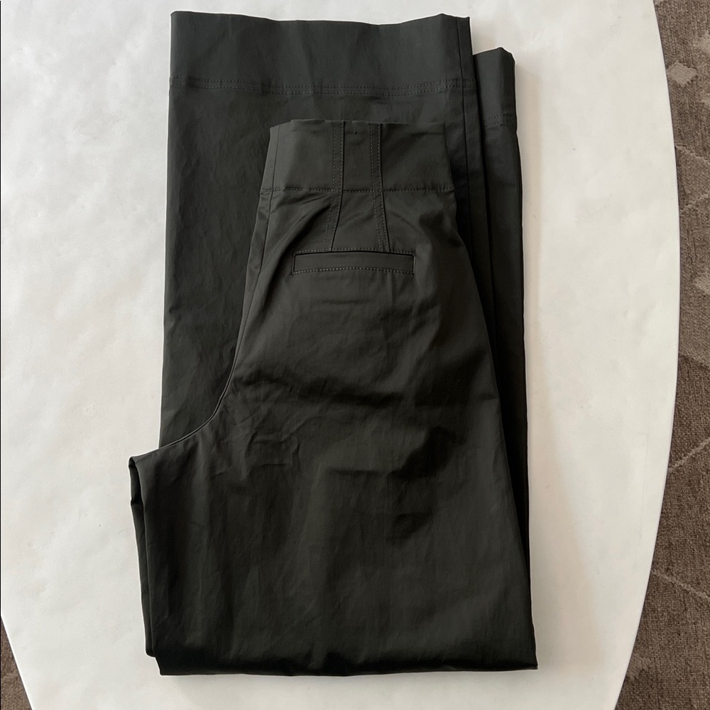 A.L.C. Bennett Wide Leg Pleated Sateen Trouser Style Baggy Relaxed Pant Mossy 0 - Picture 8 of 13